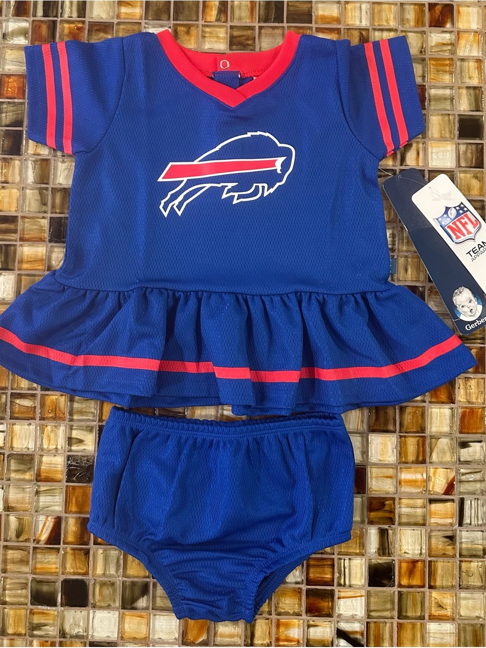 NWT Buffalo Bills Gerber Infant/Baby Cheerleading 2 Pc Set~3-6M~Dress & Bloomers